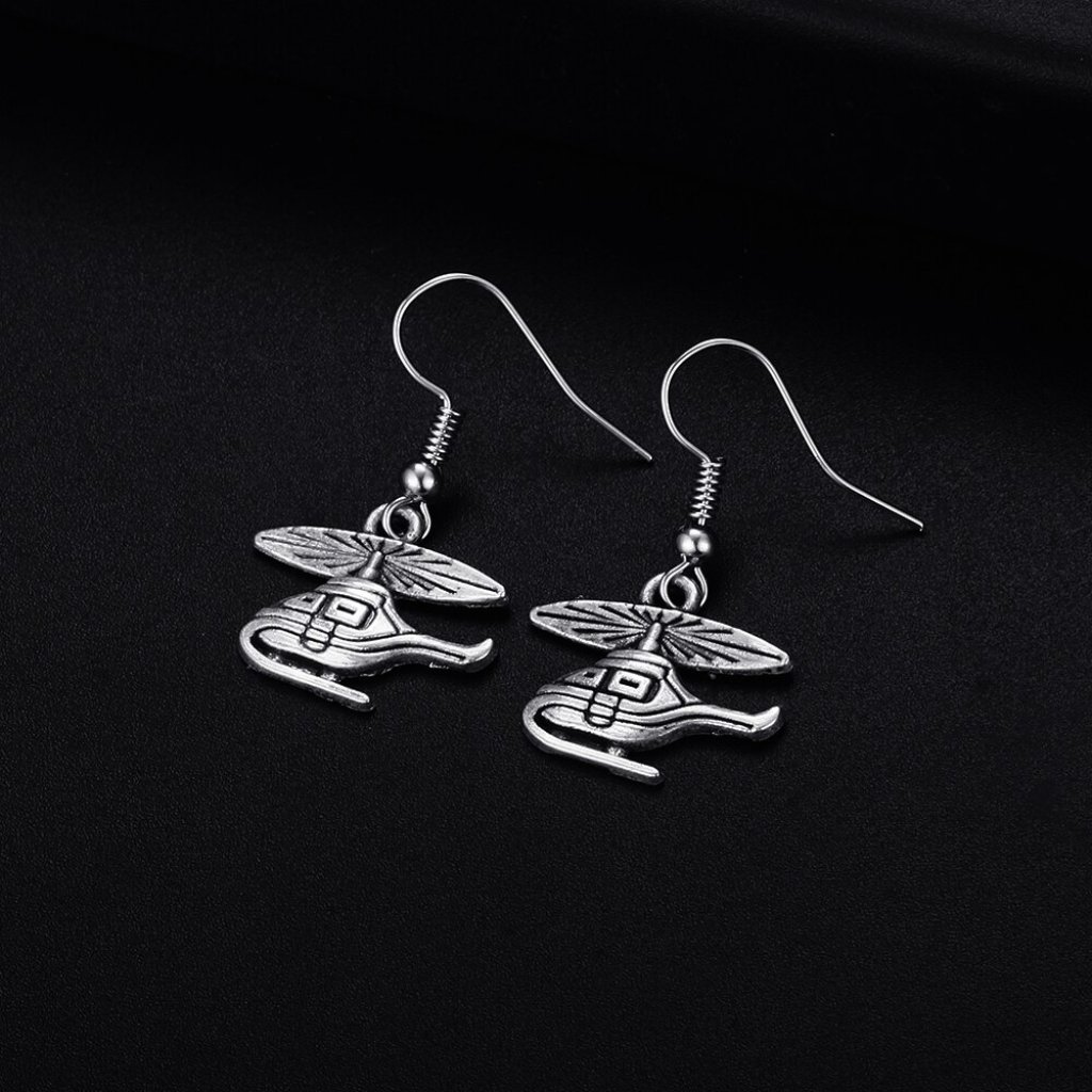 Trendy Vintage Helicopter Dangle Antique Silver Plated Earrings For Woman, K586